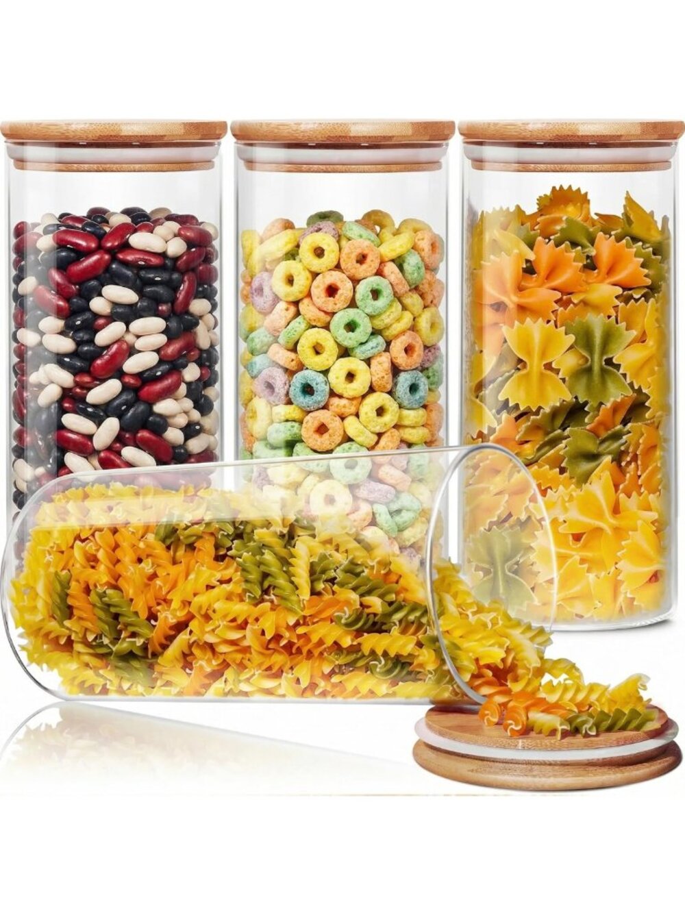 4 Pack 53 oz Round Glass Food Storage Containers with Airtight Bamboo Lids
